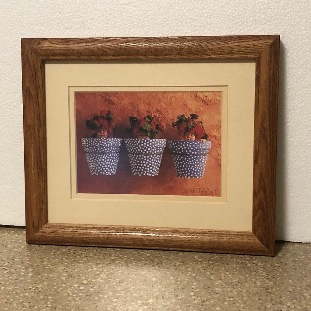 Vtg. Anne Geddes Framed Art Print Wooden Wall Decor